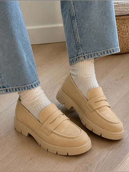 Jenn Ardor Shoes - Jenn Ardor Beige Brown Tan Luxury Preppy Chunky Penny Loafers Lug Sole Size 11